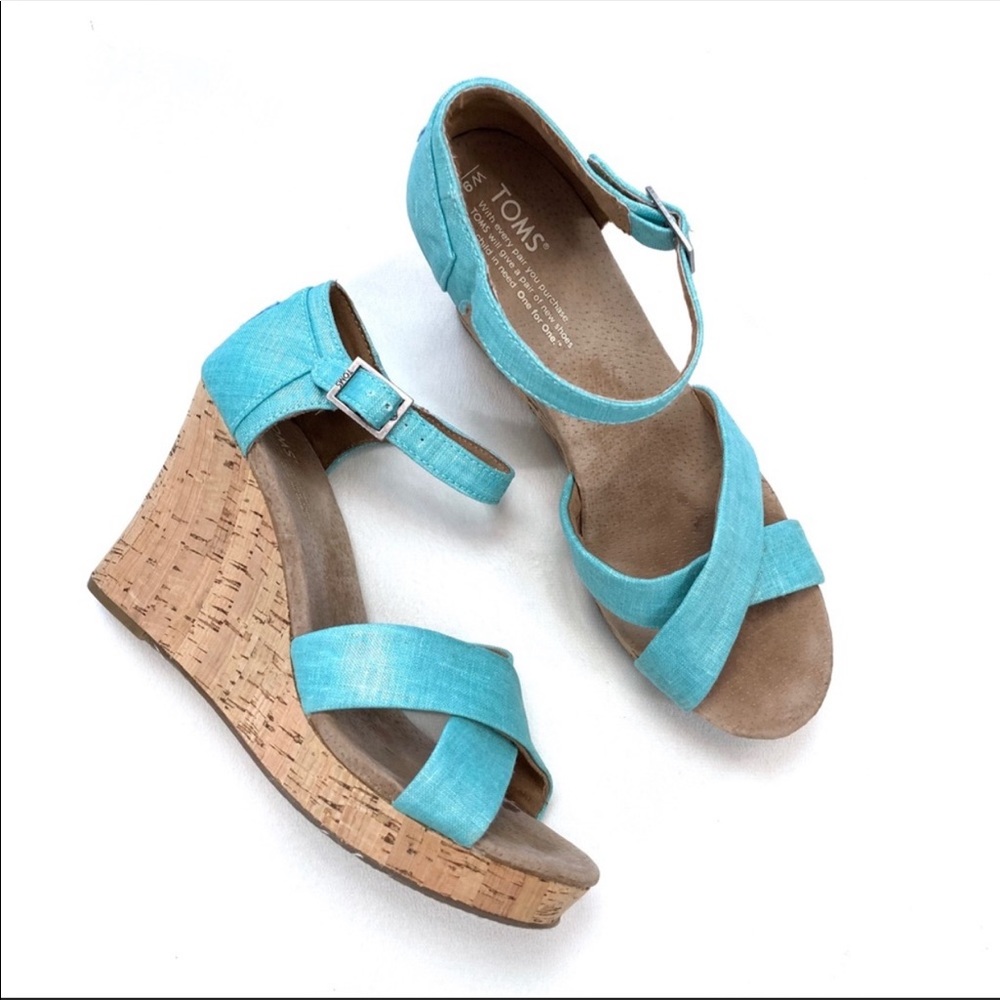 TOMS Sienna aqua wedge sandals